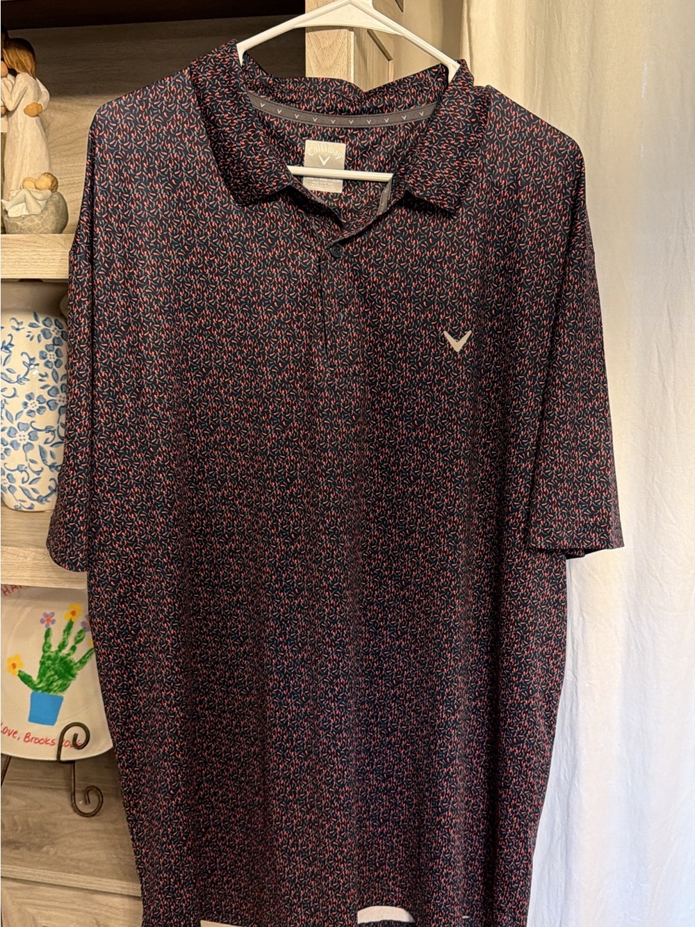 Callaway Men’s Navy Polo with Pink Micro-Print